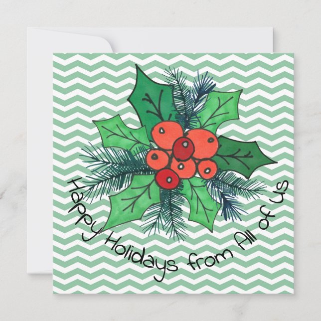Cartes Pour Fêtes Annuelles Holly Berries sur Chevron (Devant)