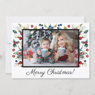 Cartes Pour Fêtes Annuelles Holly Berries White Merry Christmas Photo Greg