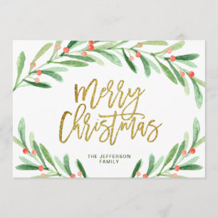 Cartes Pour Fêtes Annuelles Holly Berry Branche Aquarelle Salutation de Noël