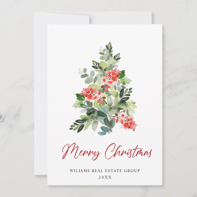 Cartes Pour Fêtes Annuelles Holly Berry Christmas Tree Salutation d'entreprise (Devant)