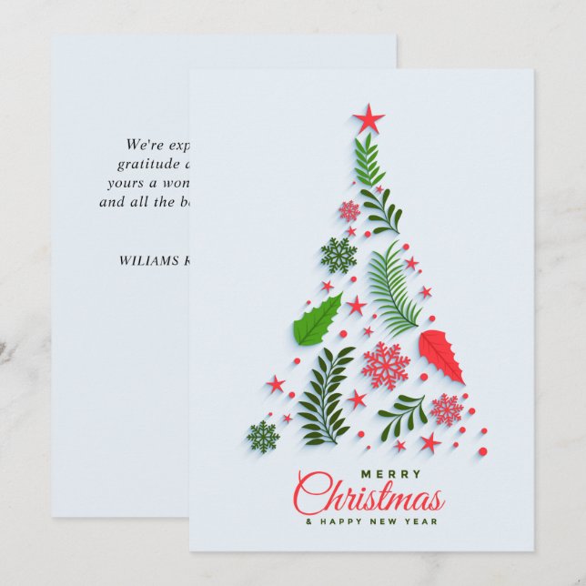 Cartes Pour Fêtes Annuelles Holly Berry Christmas Tree Salutation d'entreprise (Devant / Derrière)
