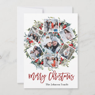 Cartes Pour Fêtes Annuelles Holly Berry Christmas Wreath 7 PHOTO Salutation