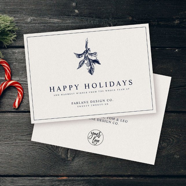 Cartes Pour Fêtes Annuelles Holly Berry moderne | Élégante entreprise bleue (Créateur téléchargé)