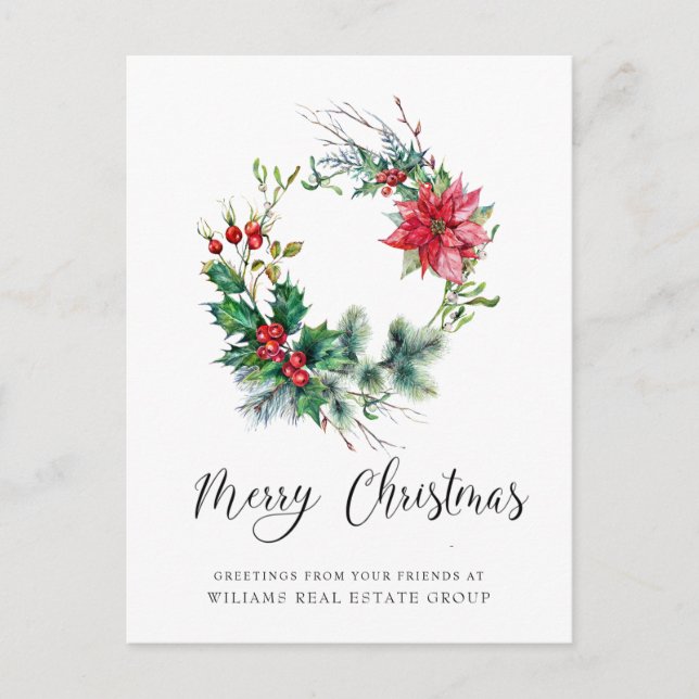Cartes Pour Fêtes Annuelles Holly Berry Poinsettia Wreath Entreprise Noël (Devant)