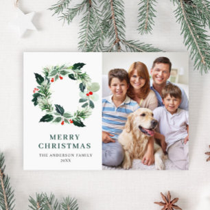 Cartes Pour Fêtes Annuelles Holly Berry Wreath Noël Salutation PHOTO