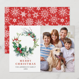 Cartes Pour Fêtes Annuelles Holly Berry Wreath Noël Salutation PHOTO