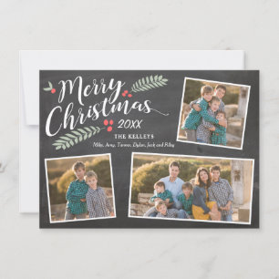 Cartes Pour Fêtes Annuelles Holly et Berries Joyeux Noël Trois photos
