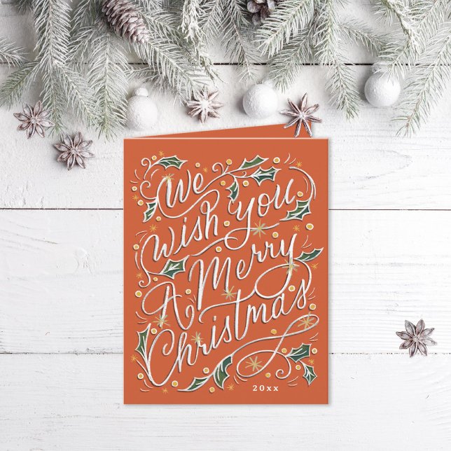 Cartes Pour Fêtes Annuelles Holly Hand Nous Vous Souhaitons Un Joyeux Noël (Créateur téléchargé)