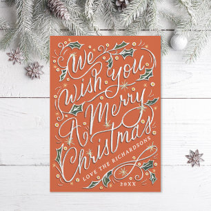Cartes Pour Fêtes Annuelles Holly Hand Nous Vous Souhaitons Un Joyeux Noël