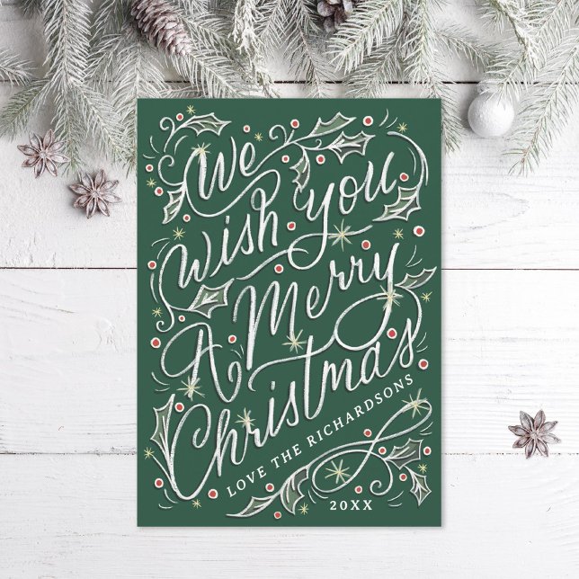 Cartes Pour Fêtes Annuelles Holly Hand Nous Vous Souhaitons Un Joyeux Noël (Créateur téléchargé)