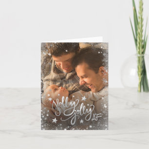 Cartes Pour Fêtes Annuelles Holly Jolly AF   Photo Faux Foil en argent brillan