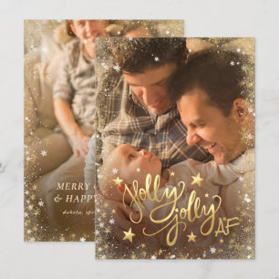 Cartes Pour Fêtes Annuelles Holly Jolly AF   Photo Shiny Faux Foil Gold 2