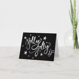 Cartes Pour Fêtes Annuelles Holly Jolly AF   Scripts à huile brillant en argen