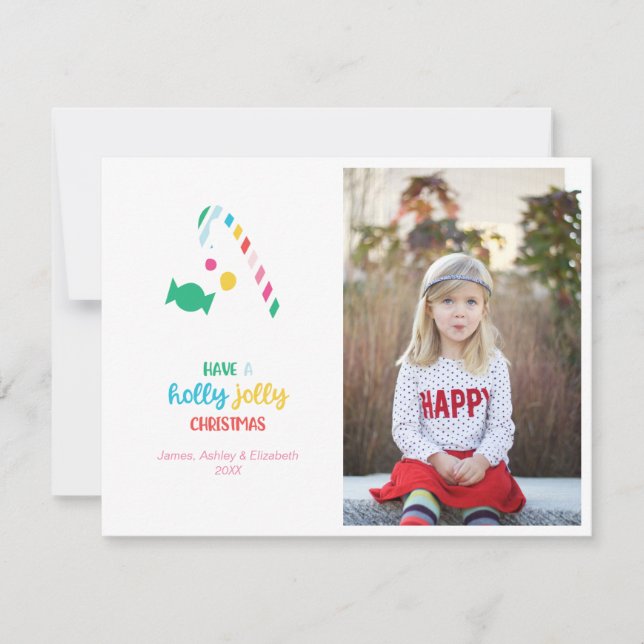 Cartes Pour Fêtes Annuelles Holly Jolly Bright Sucre de canne de Noël Photo (Devant)