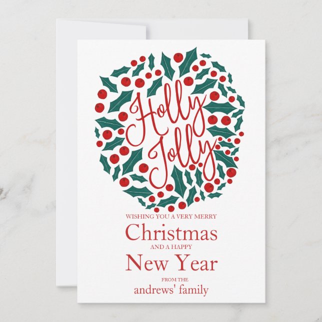 Cartes Pour Fêtes Annuelles Holly Jolly Citation Feuilles Berries Noël (Devant)