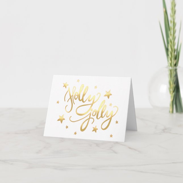 Cartes Pour Fêtes Annuelles Holly Jolly | Élégant script de faux or (Devant)