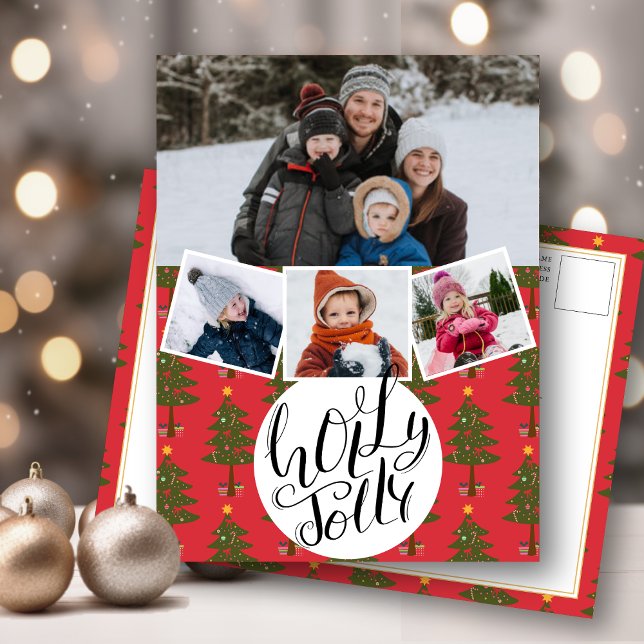Cartes Pour Fêtes Annuelles Holly Jolly Fun Script Noël Pine Tree Festive (Créateur téléchargé)