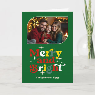 Cartes Pour Fêtes Annuelles Holly Jolly Merry et Bright Retro Photo de Noël