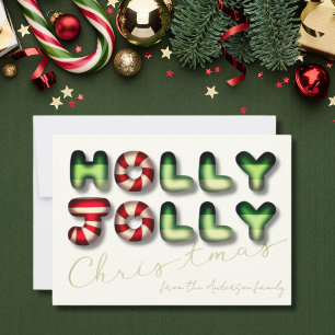 Cartes Pour Fêtes Annuelles Holly Jolly Noël 3D effet vert rouge