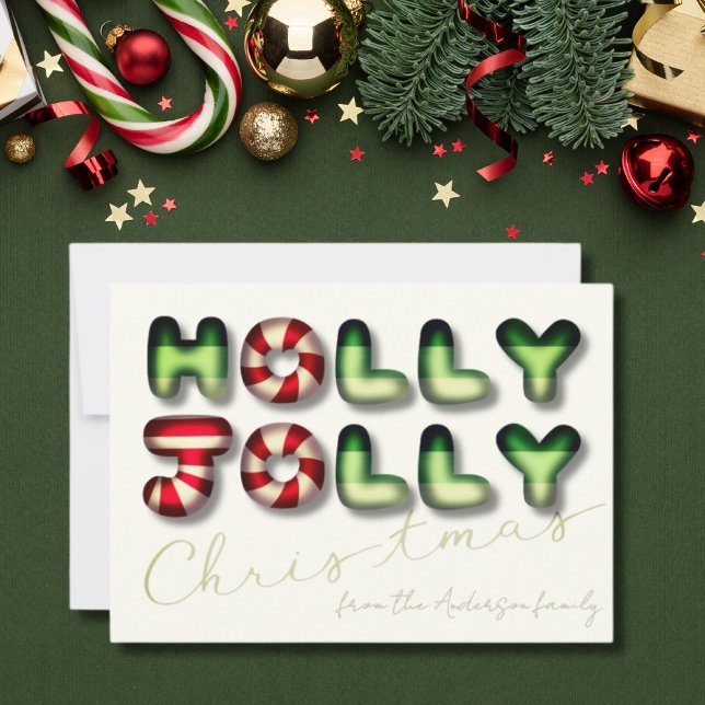 Cartes Pour Fêtes Annuelles Holly Jolly Noël 3D effet vert rouge (Créateur téléchargé)