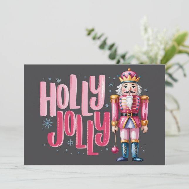 Cartes Pour Fêtes Annuelles Holly Jolly Nutcracker Noël Coquette Preppy (Debout devant)