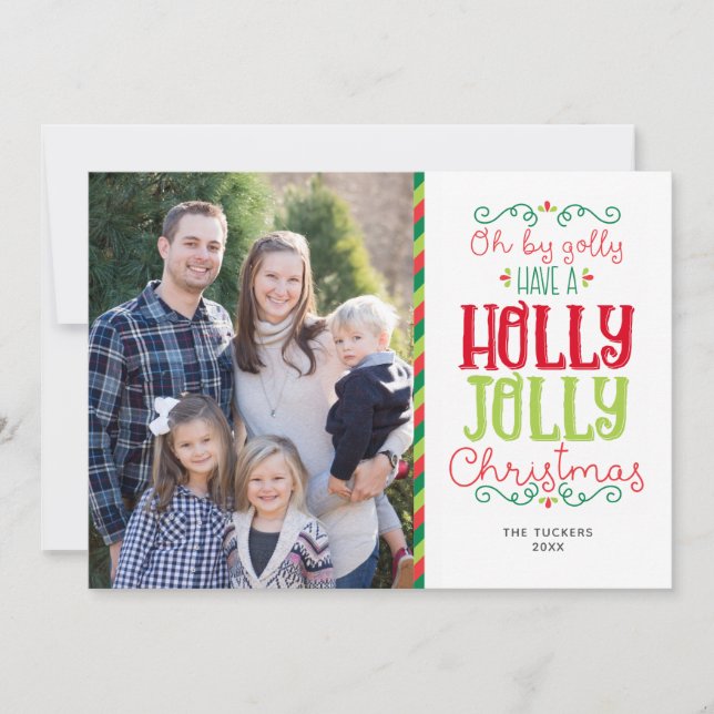 Cartes Pour Fêtes Annuelles Holly Jolly Photo de Noël Rouge Vert (Devant)