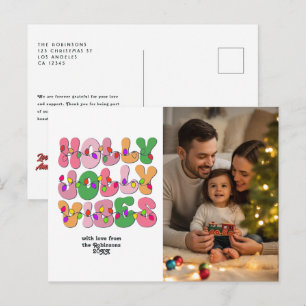 Cartes Pour Fêtes Annuelles "Holly Jolly Vibes" Lumières de Noël Rétro Photo