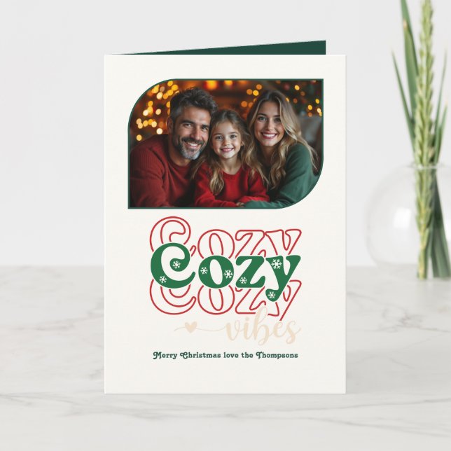 Cartes Pour Fêtes Annuelles Holly Jolly Vibes Retro Photo de Noël (Devant)