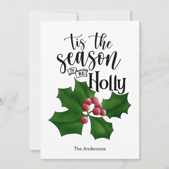 Cartes Pour Fêtes Annuelles Holly Jolly Watercolor Christmas Card (Devant)
