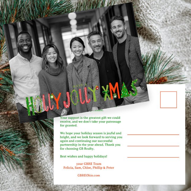 Cartes Pour Fêtes Annuelles HOLLY JOLLY XMAS Business CUSTOM PHOTO  (HOLLY JOLLY XMAS Business CUSTOM PHOTO Holiday Postcard
)