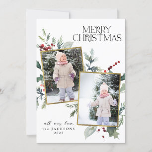Cartes Pour Fêtes Annuelles Holly Joyeux Noël 2 Photo Collage Pineneedle