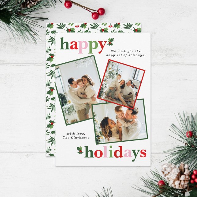 Cartes Pour Fêtes Annuelles Holly Joyeux Noël Bright Amusement Famille (Créateur téléchargé)