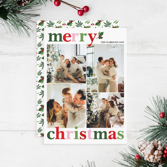 Cartes Pour Fêtes Annuelles Holly Joyeux Noël Bright Amusement Famille (Créateur téléchargé)