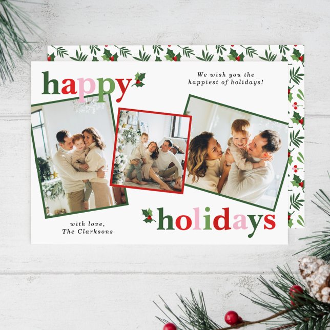 Cartes Pour Fêtes Annuelles Holly Joyeux Noël Bright Amusement Famille (Créateur téléchargé)