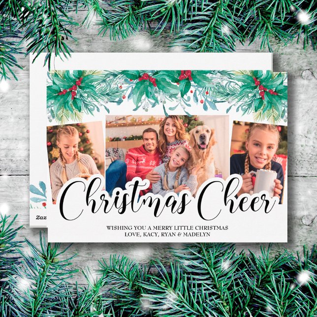 Cartes Pour Fêtes Annuelles Holly Mistletoe 3 Photo Christmas Cheval Script (Créateur téléchargé)