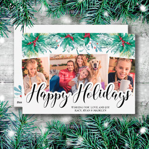 Cartes Pour Fêtes Annuelles Holly Mistletoe 3 Photo Joyeux Joyeux Script de va