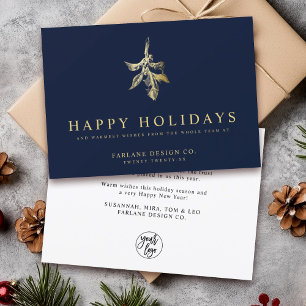 Cartes Pour Fêtes Annuelles Holly moderne Elegant Gold Navy Business