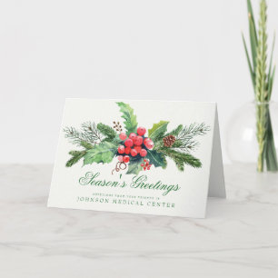 Cartes Pour Fêtes Annuelles Holly Pine & Berry   Salutations de vacances Médic