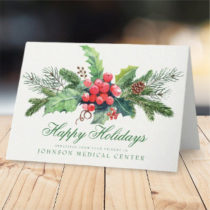Cartes Pour Fêtes Annuelles Holly Pine & Berry   Salutations de vacances Médic