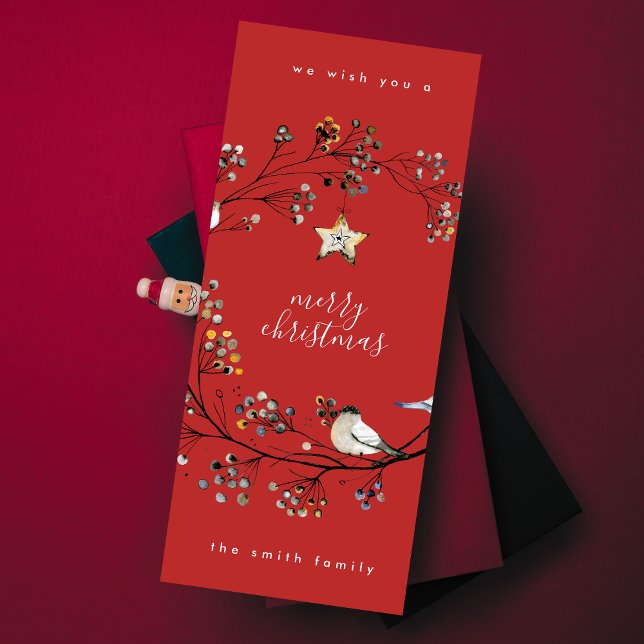 Cartes Pour Fêtes Annuelles Holly Red Minimal Appartement Joyeux Noël Star Pho (Créateur téléchargé)