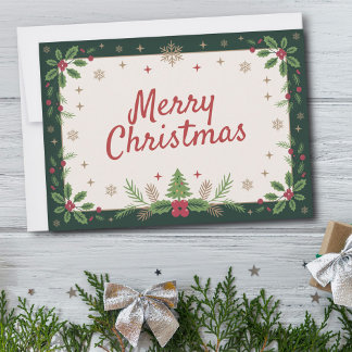 Cartes Pour Fêtes Annuelles Holly & Snowflakes - Joyeux Noël Vintage