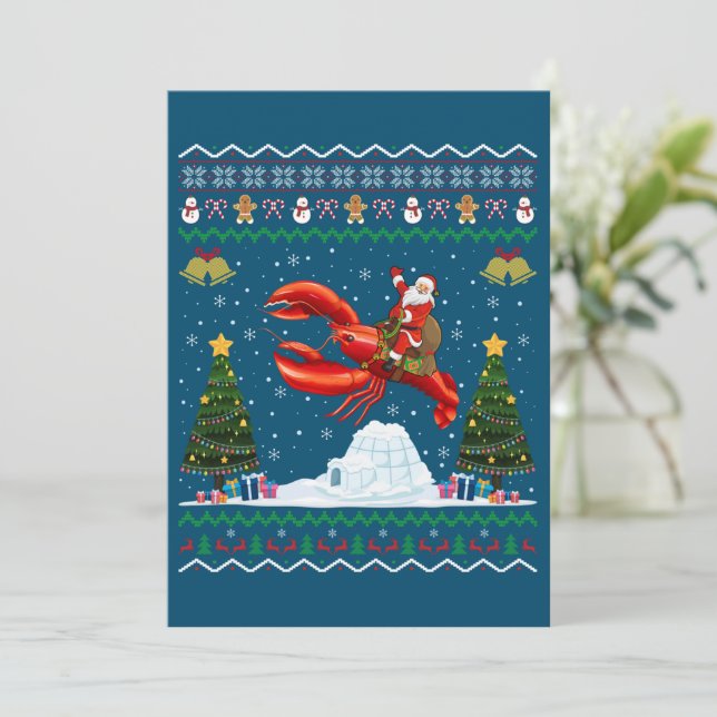 Cartes Pour Fêtes Annuelles Homard Vilain Noël Cadeau Père Noël équitation Hom (Debout devant)