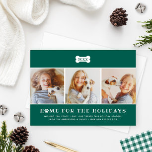 Cartes Pour Fêtes Annuelles Home for the Holidays Green Plaid Dog Photo