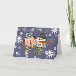 Cartes Pour Fêtes Annuelles Homme de neige et poupée de cerf