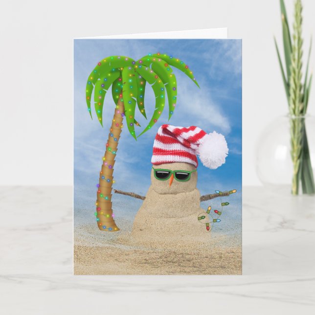 Cartes Pour Fêtes Annuelles Homme de sable de Noël avec palmier (Devant)