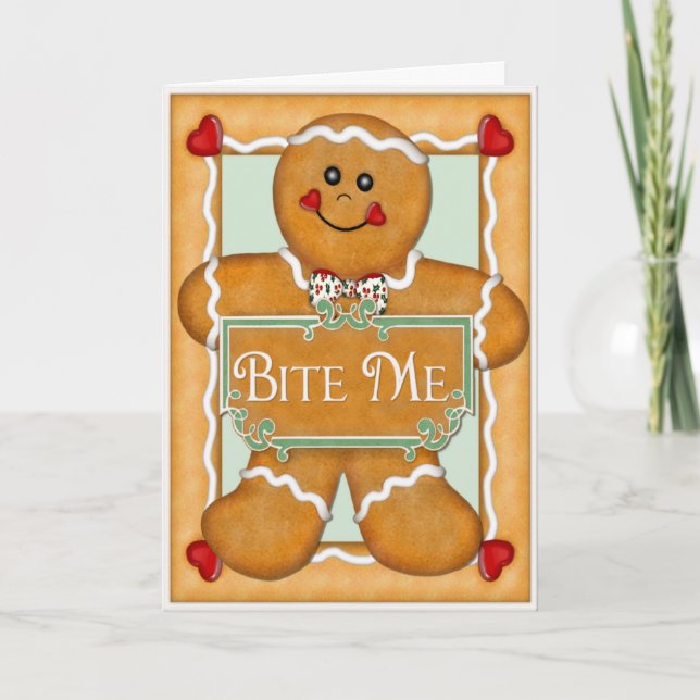 Cartes Pour Fêtes Annuelles Homme en pain d'épices "Bite Me" (Devant)