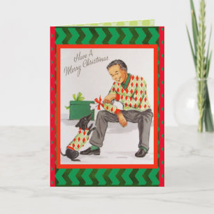 Cartes Pour Fêtes Annuelles Homme et chien de Noël