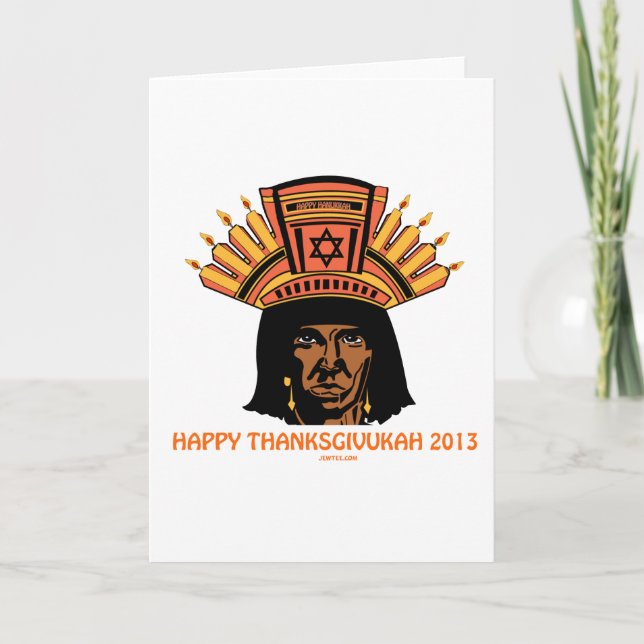 CARTES POUR FÊTES ANNUELLES HOMME INDIEN DE THANKSGIVUKAH MENORAH (Devant)