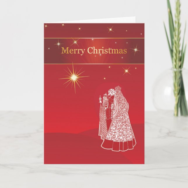 Cartes Pour Fêtes Annuelles Hommes sages Noël religieux sur Arrière - plan rou (Devant)