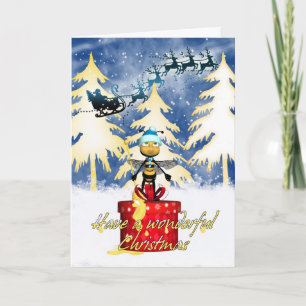 Cartes Pour Fêtes Annuelles Honey Bee Christmas Card - Honey Bee And And Santa